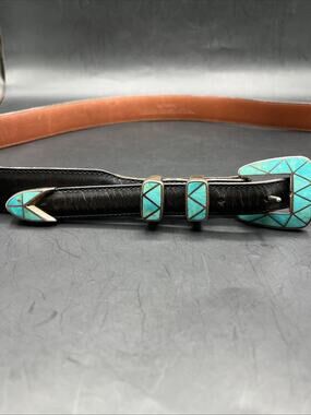 Douglas Magnus Heartline Santa Fe Turquoise Inlay Sterling Silver 925 Buckle 90s